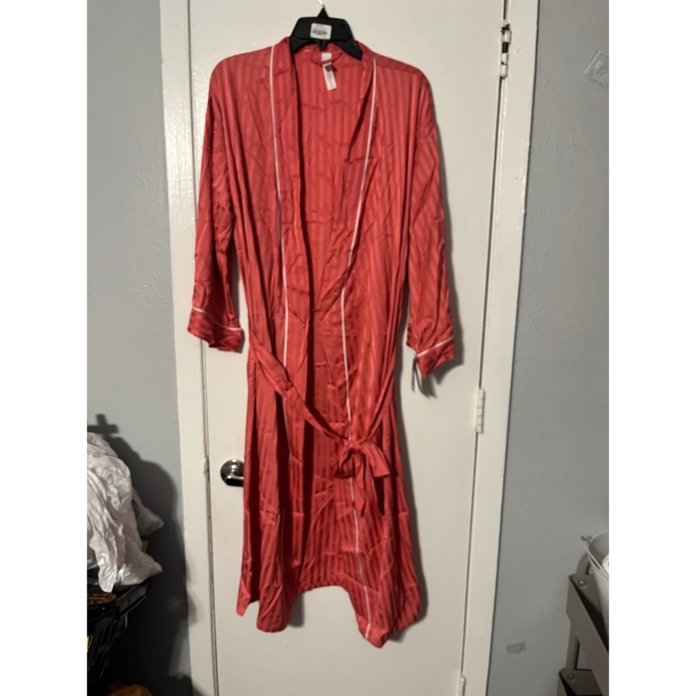 Auden Luxury Collection Coral Satin Striped Robe XL/XXL NWT